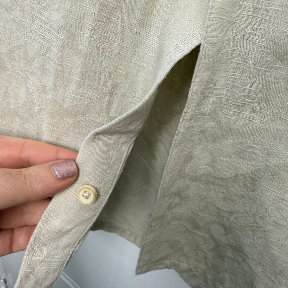 Tasso Elba Shirt Mens XL Tan Silk Linen Button Up Short Sleeve Collared *Flaw - Picture 3 of 8